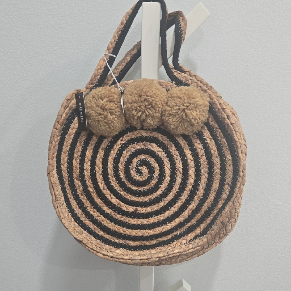 SHEIN Tan and Black Spiral Tote Bag